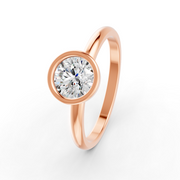 Round Cut Real Moissanite Bezel Set Solitaire Ring 14K Gold Plated